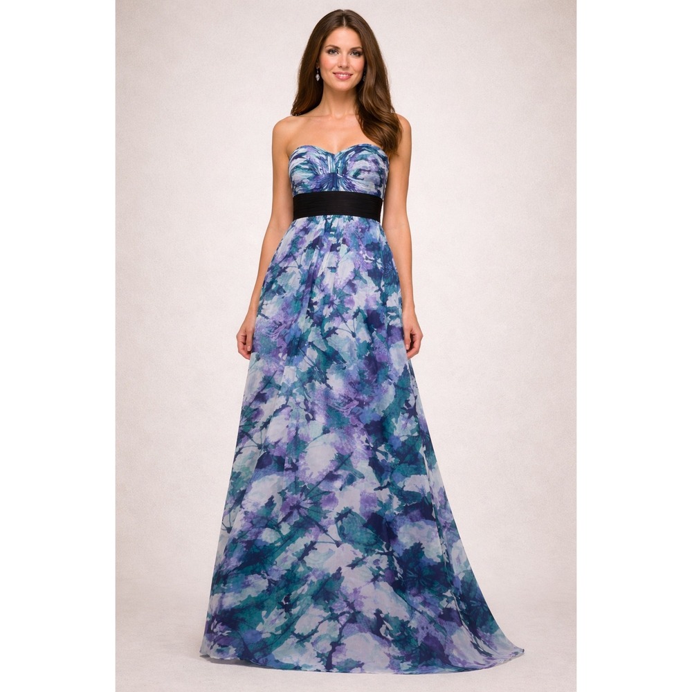 Laundry By Shelli Segal | Dresses | Laundry By Shelli Segal Silk Strapless Floral Maxi Gown Blue Purple Green 2